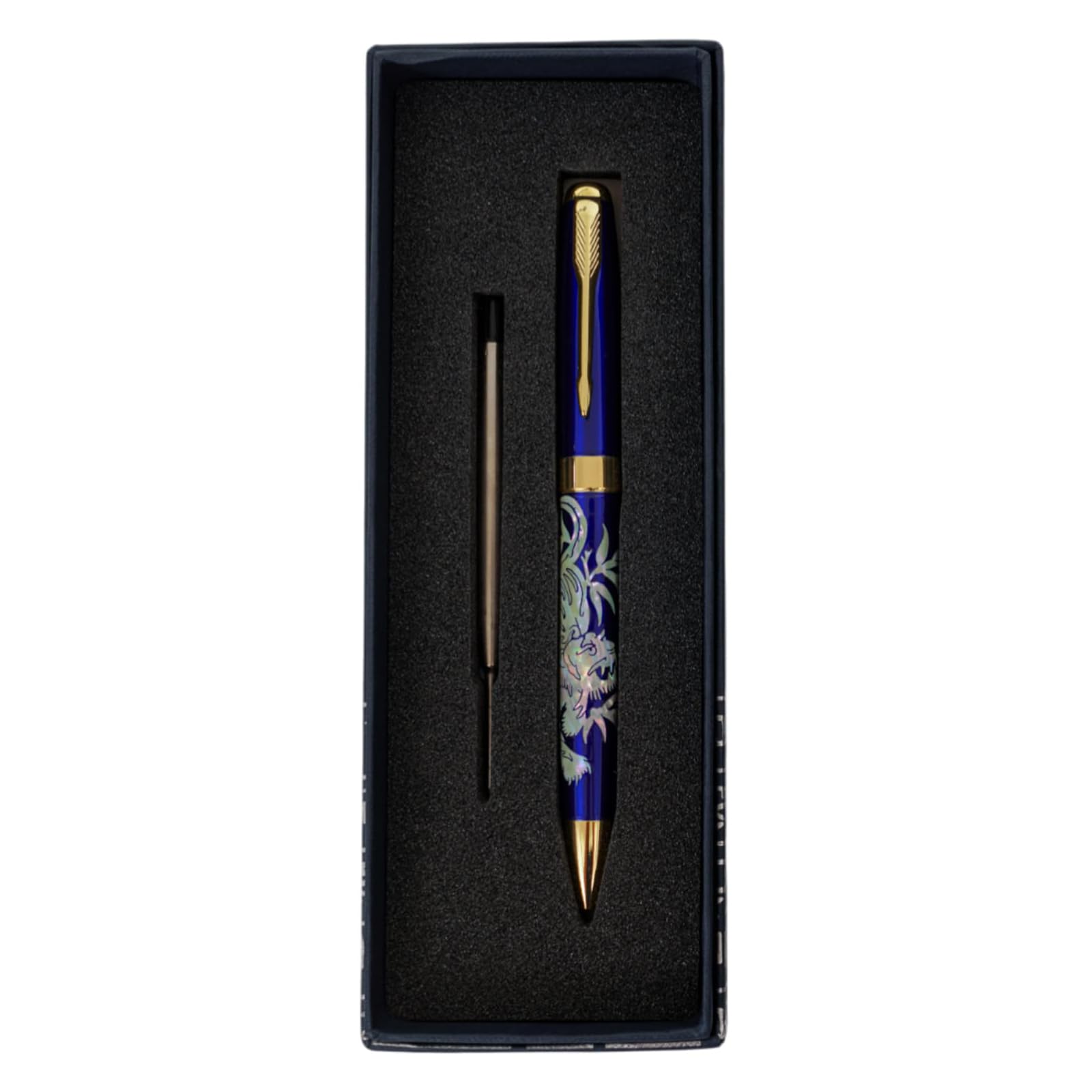 February Mountain Mother of Pearl Ballpoint Pen, Retractable Ballpoint Pens, for Gift, Business, Office, 1.0mm Medium Point Black Ink, Extras Replaceable Metal Refills (Crane-Blue-Black Ink) โ image 1