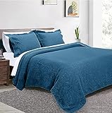 Threadmill Quilt Queen Size Bedding Set - Cotton Bamboo Soft All Season Lightweight Summer Quilt Bedspread 3 Piece Set - Modern Spring Field Design Coverlet - 1 Quilt, 2 Pillow Shams - Folkstone Blue