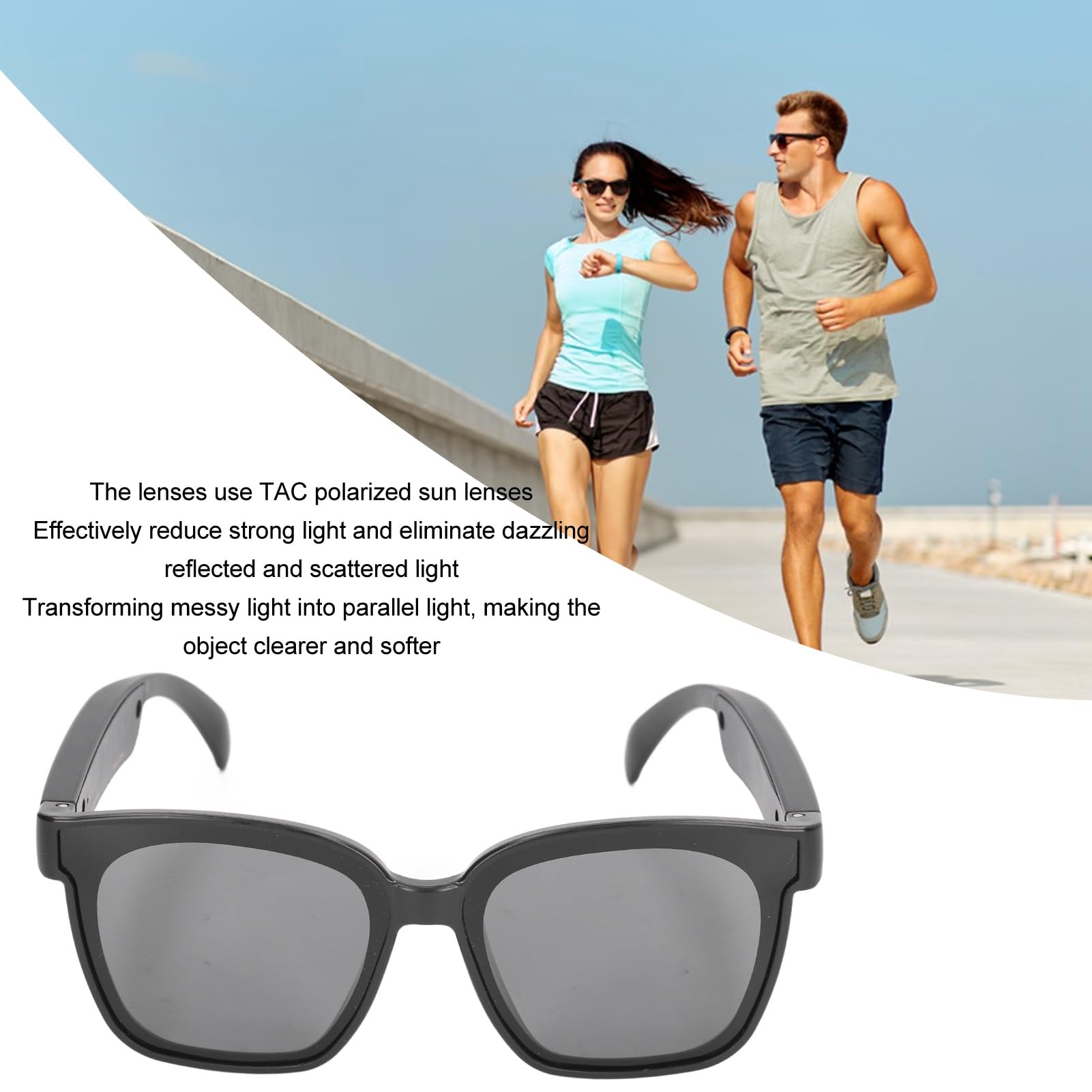 Gafas de Sol con música de oído Abierto con Bluetooth 5.0, Tiempo de Trabajo de 4 a 8 Horas, Sonido Envolvente 3D y Llamadas Manos Libres para Hombres y Mujeres para