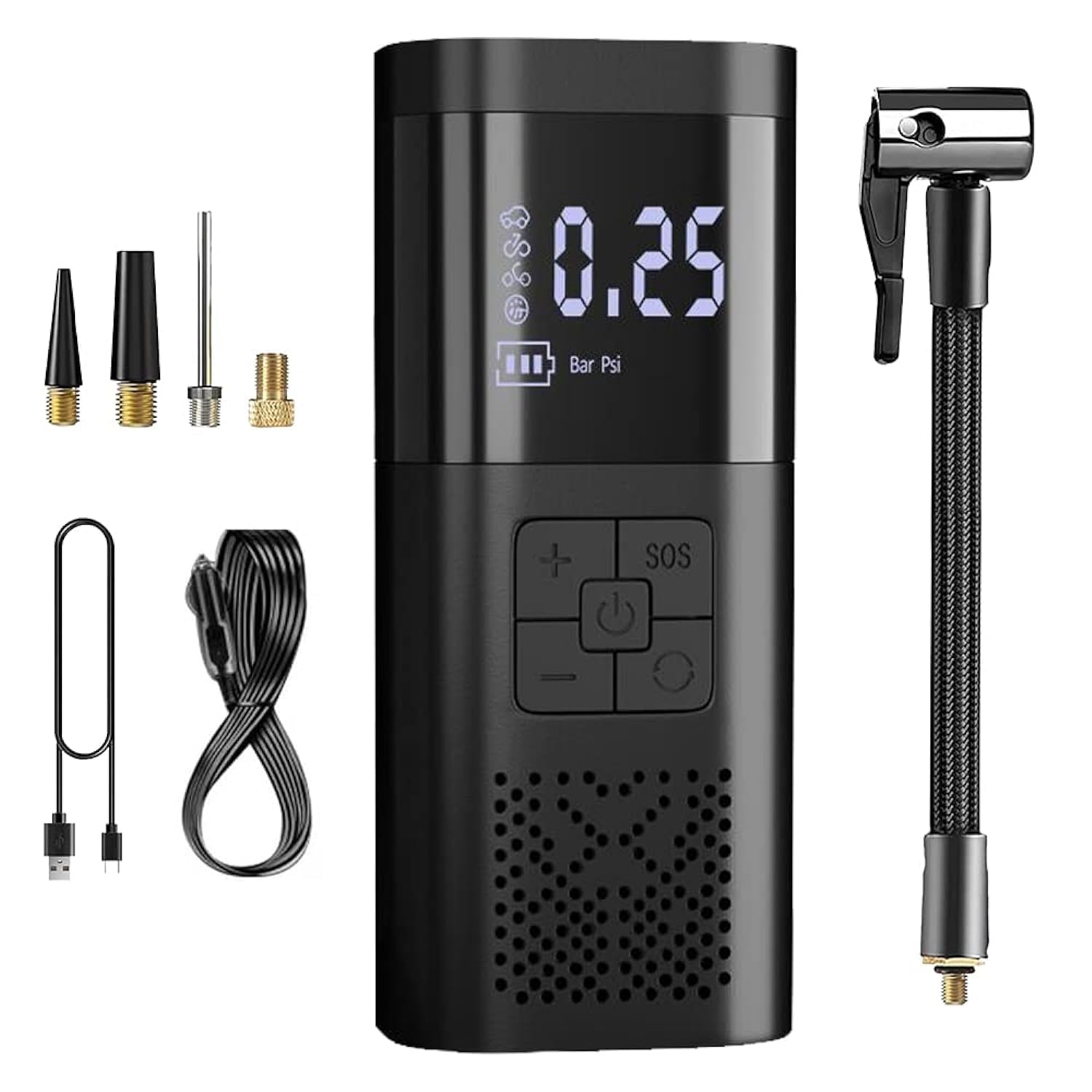 LEVADA PLUS Compact Portable Air Compressor - Good for All Your Inflation Needs - Air Pump - High Capacity 6000mAh Battery - with SOS Flashlight - PowerBank - for Cars, Balls, Motorcycles and Bikes