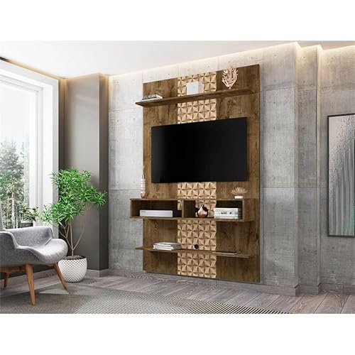 Manhattan Comfort Libra Long Floating 45.35 Wall Entertainment Center With Overhead Shelf In Rustic Brown And 3D #TOP3