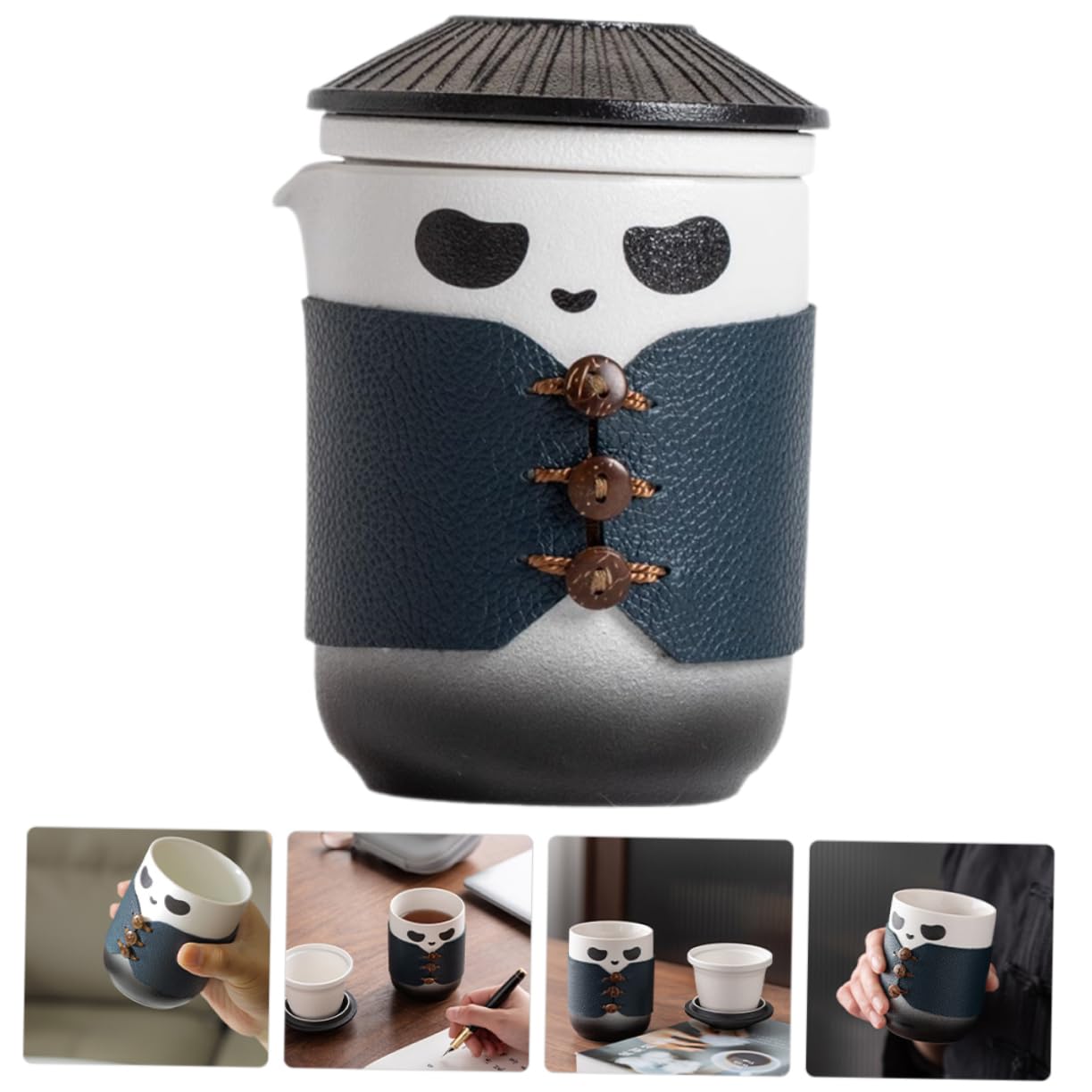 VOSAREA Tasse à Thé Chinoise en Céramique avec Filtre, 1 Pièce | Panda, Usage Bureau et Dégustation Quotidienne, Paroi Intérieure Émaillée Uniforme, Surface Lisse