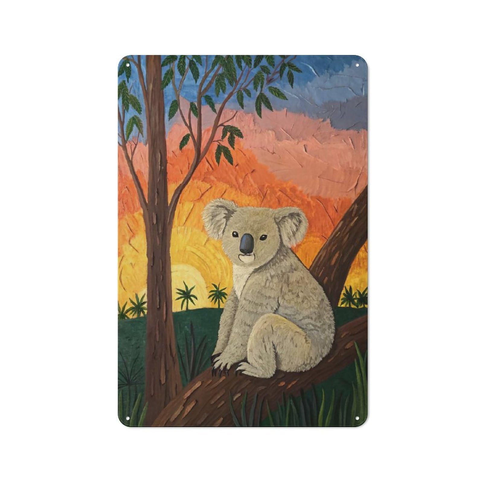 Decorative Metal Sign with Koala in A Sunset Landscape Design 30x20cm, Cosy Cafe Wall Decor for Kitchen, Cafe, Pantry Or Dining Room