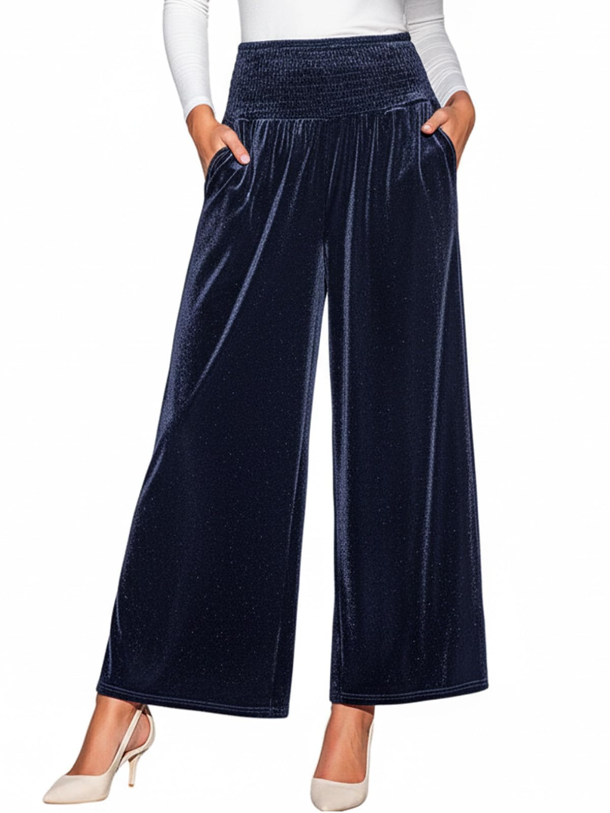 CUPSHE Pantaloni da donna in velluto, vita alta elastica, gamba larga, pantaloni a palazzo pantaloni eleganti in velluto con tasche