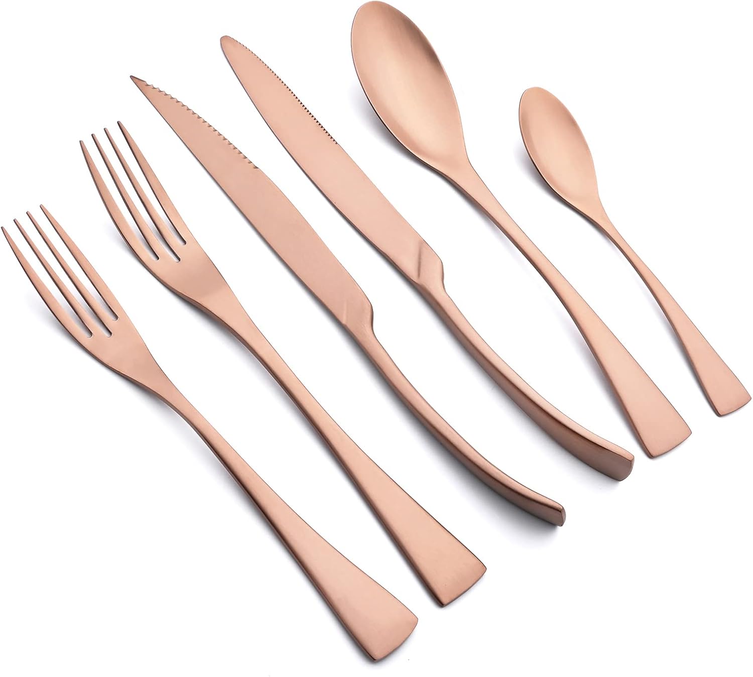 24 Piece Heavy 304 Stainless Steel Silverware Set Service For 4, Luxury Matte Flatware Utensils Durable Home Kitchen Eating Tableware, Dishwasher Safe, Rose Gold