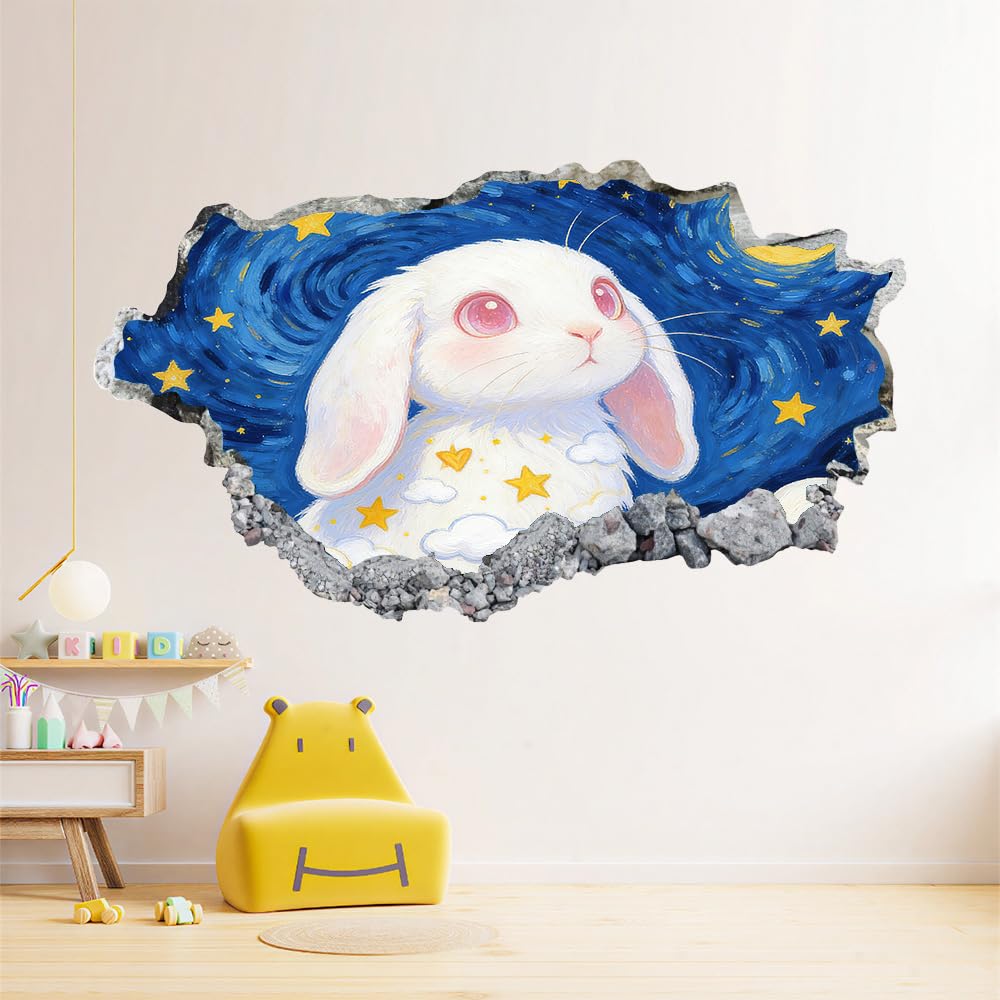 Pegatinas de decoración de pared 3D Estrella De Conejo Pegatinas De Pared Calcomanías Murales De Pared Rotas 3D Vórtice Azul Vinilo De Pared Arte Hogar Decoración De Pared 120x80cm