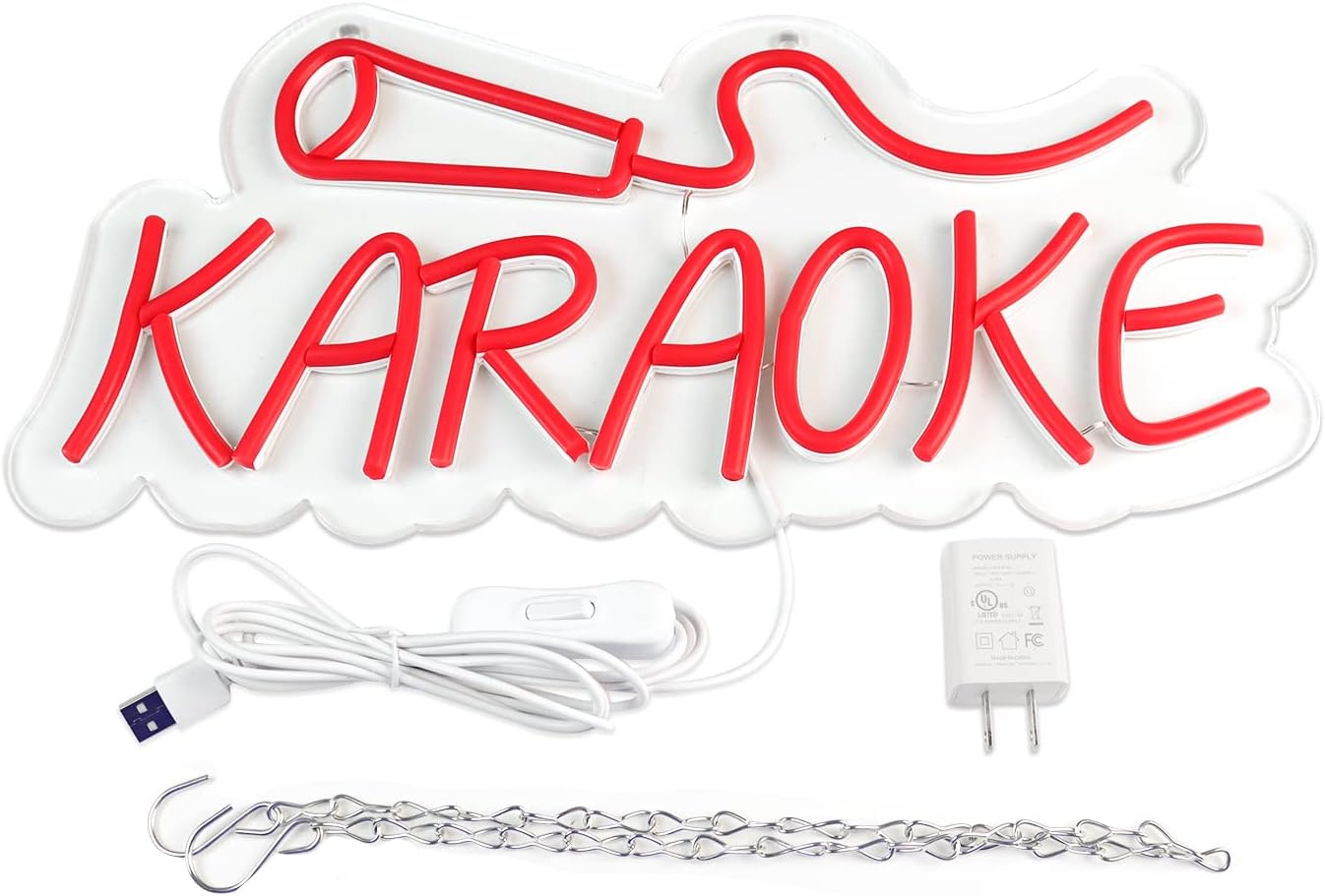 Karaoke Neon Sign for Music Bar,Pub,Club,Karaoke Stor Wall Art Decor,Light Up Your Space,Red Color,5V USB Power Supply