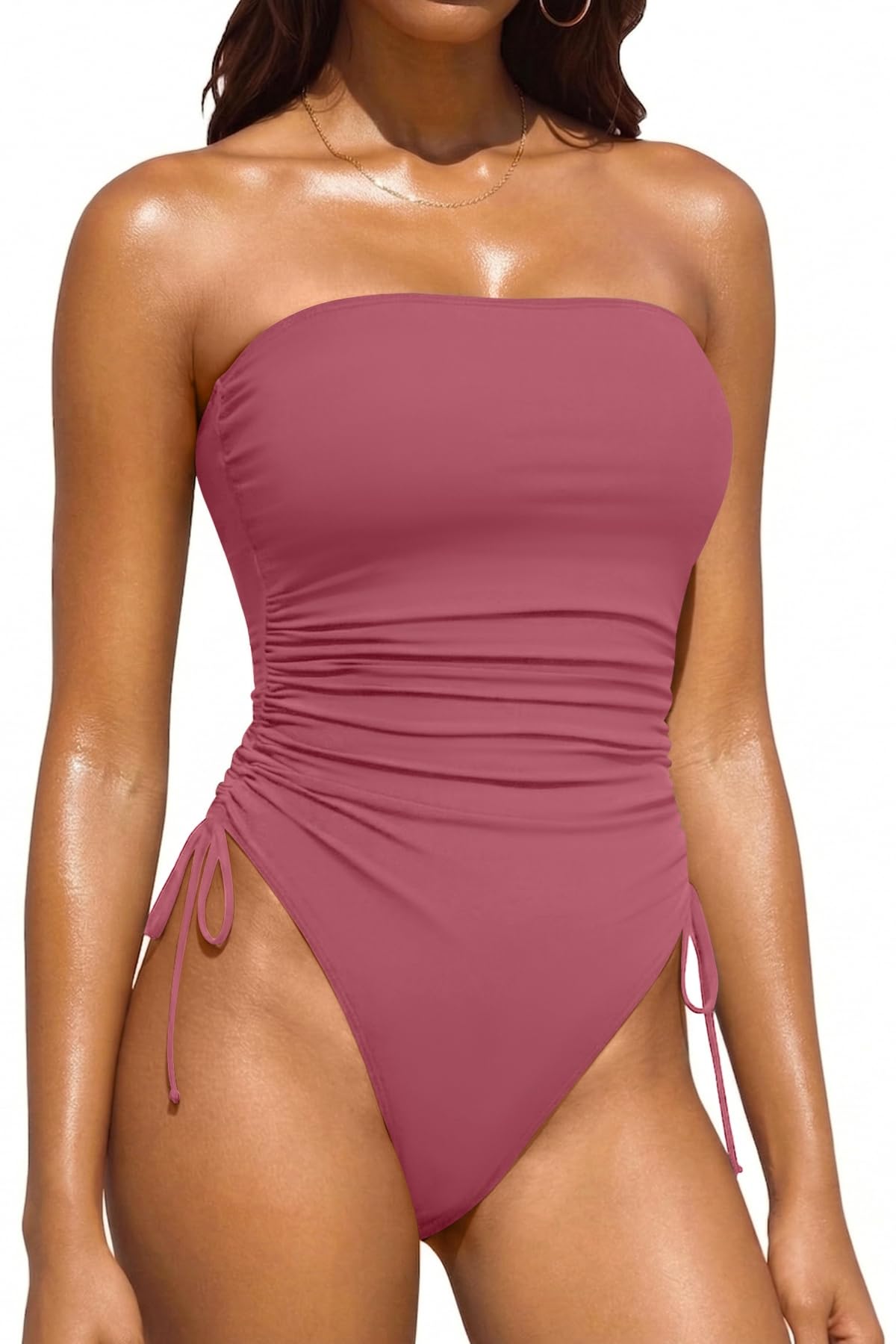 Women Strapless One Piece Swimsuit - Bandeau Tummy Control Bathing Suit