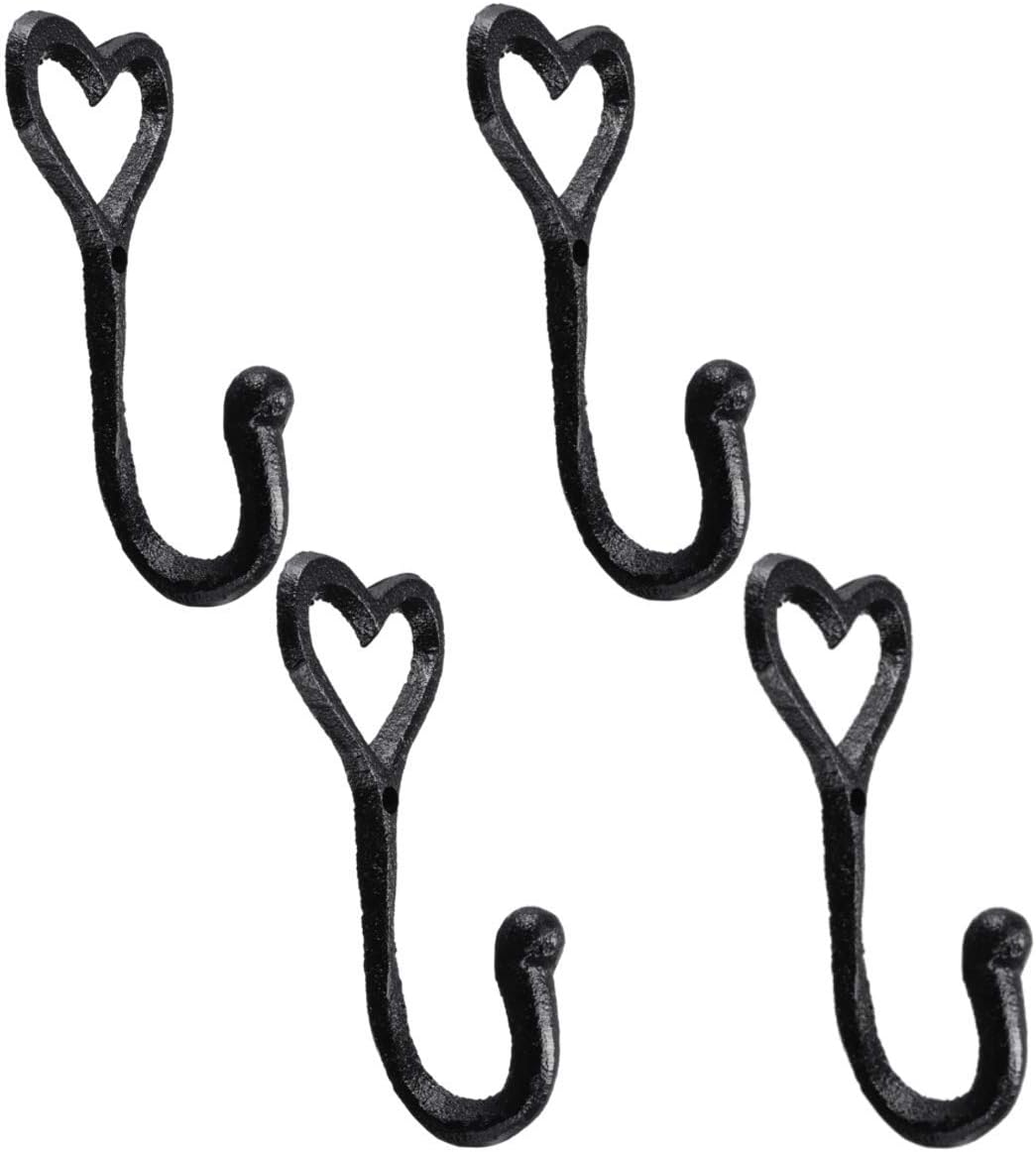 HATOLDLIY Janolia Wall Hooks, Black Iron Love Heart Shaped Hooks for Hanging, Wall Hooks Decorative for Key Coat Hanger Home Decor (4 Pieces)
