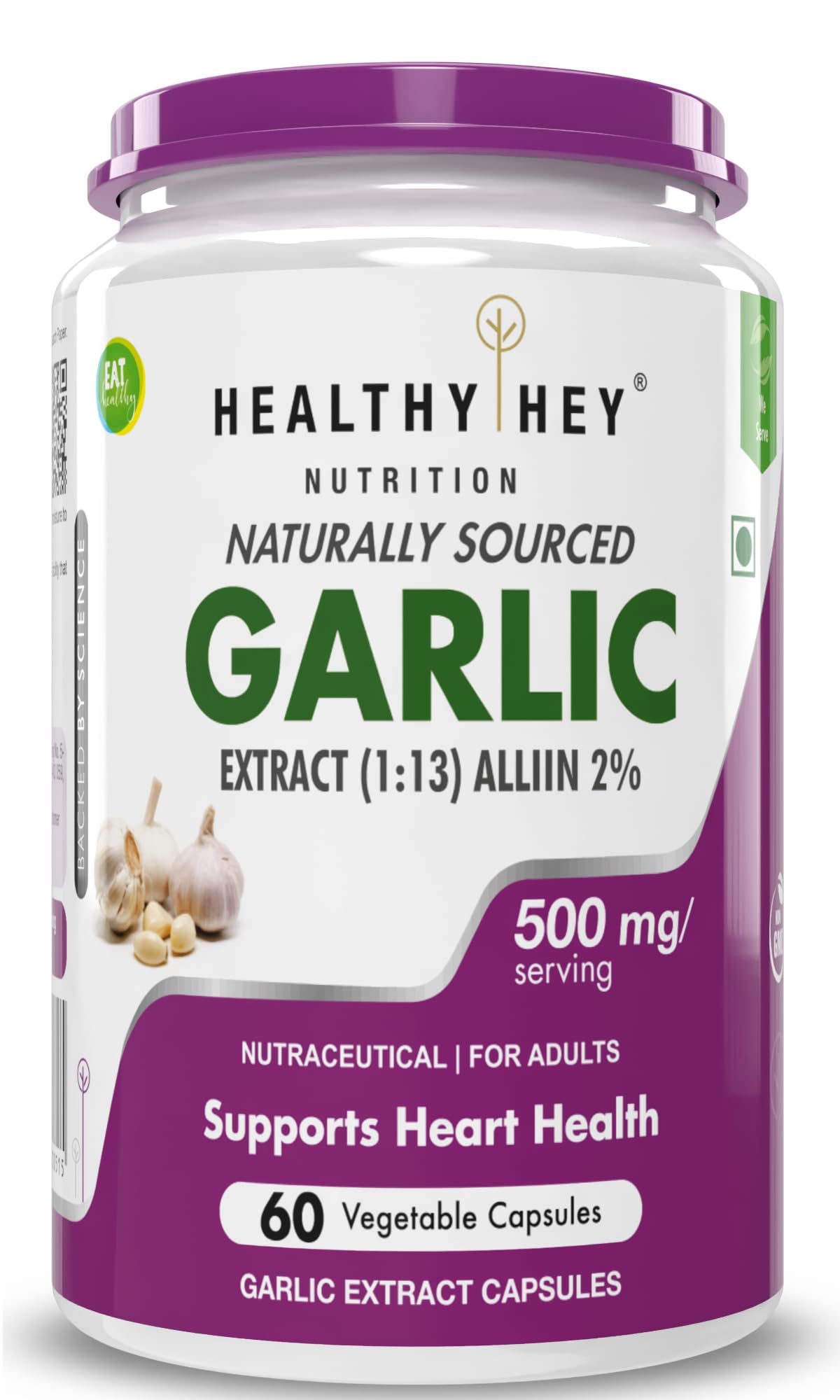 HealtyHey Nutrition Odorless Garlic Extract (1:13) Allium Sativum - 2% Allicin -(60 Veg Capsules)