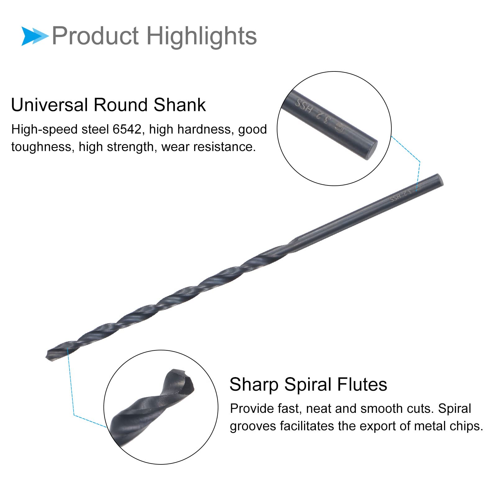 Torsione Trapano Punte, 3.2mm Perforazione Diametro, Nero Ossido Alta Velocità Acciaio Extra Lungo Dritto Gambo Inossidabile Acciaio Lega Metallo, 2-Pezzi