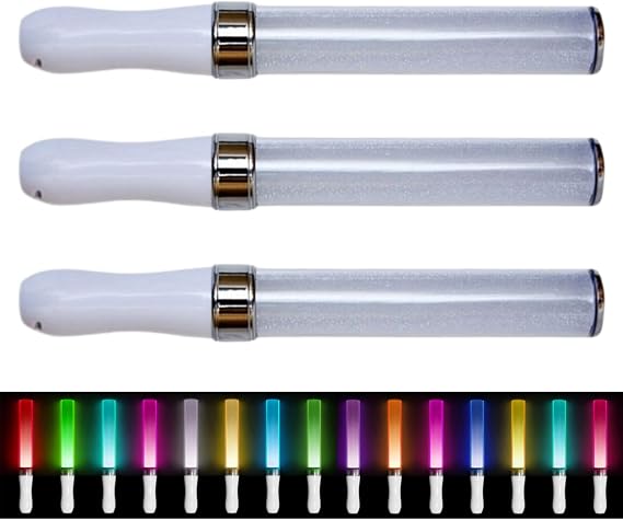 LED Light Stick, 3Pcs Concert Light Stick 10 Inch 15 Colors Changing Lightstick Battery-Operated Reusable LED Glow Sticks with Strap for Party Favor Supplies, Lightstick [Energy Class A]