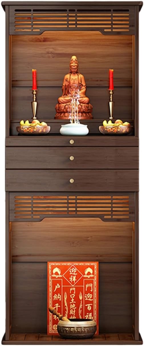 Personal Shrine Altar Table Chinese Cabinet Pedestal Offering Table Bamboo Prayer Meditation Table with Drawers and Storage for Living Room Bedroom Office(27.95x15.75x69.29in)