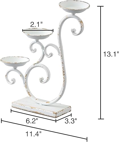 Miniatura 3 de SOFE Portavelas blanco de hierro forjado para chimenea, juego de 3 portavelas de pilar de brazos, soportes de vela rústicos únicos decorativos