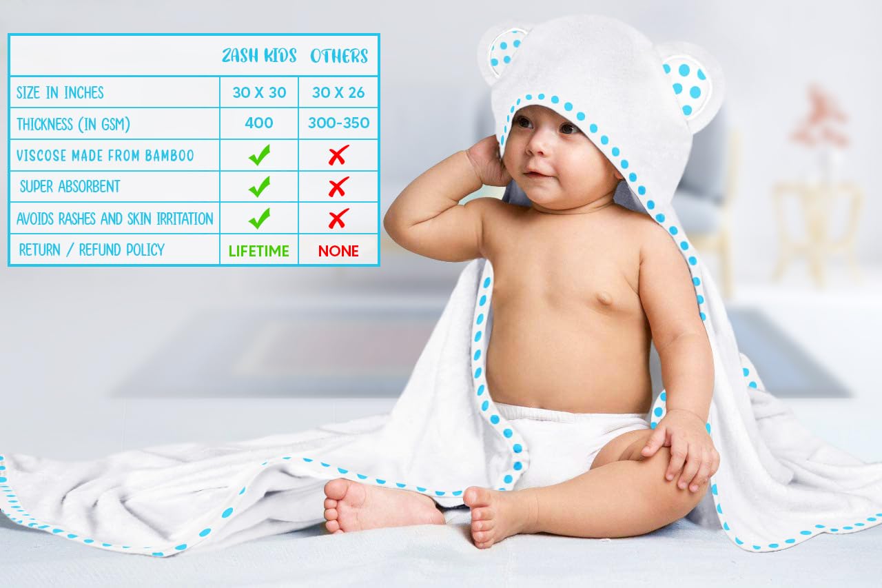 Hikyskin Set of 2 Bamboo Hooded Baby Towels – 75 x 75 cm – 30 x 30 Inch – Luxurious, Large and Super Absorbent – Soft and Suitable for Infants, Toddlers and Kids – 400 gsm