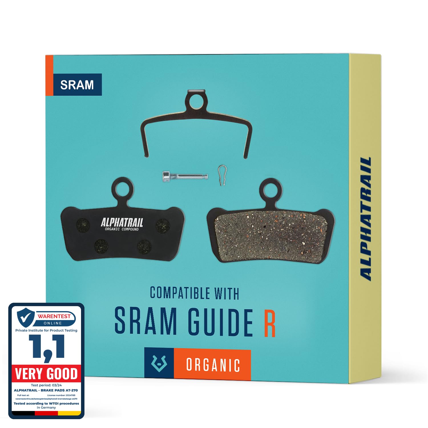 Alphatrail Disc Brake Pads - Compatible with SRAM Guide & Avid Trail Brakes I Organic & Sintered MTB Brake Pad with high Braking Power & Mileage 100% for Avid Elixir Trail 7 & SRAM Guide R