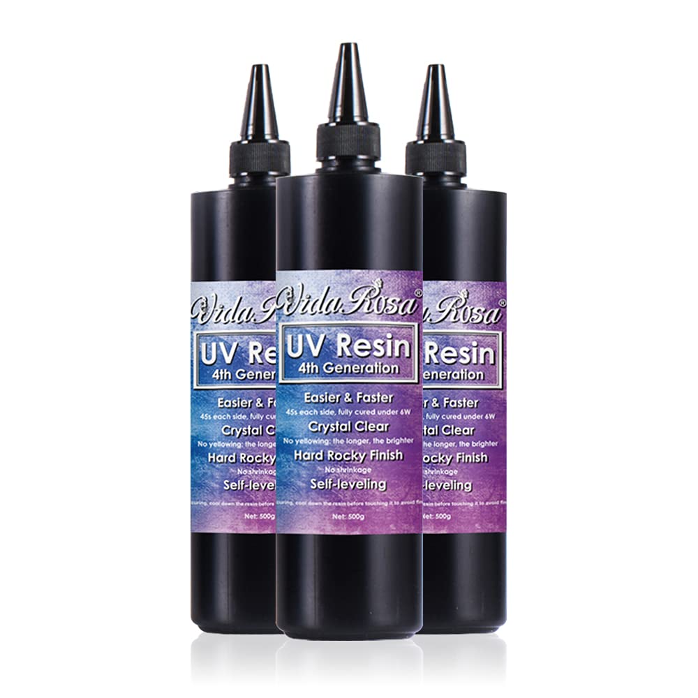 1500g (3pcs 500g) Resina colla UV dura trasparente per creazione di gioielli artigianato artistico, modello più recente, asciugatura rapida 45 secondi, elevata trasparenza, nessun ingiallimento