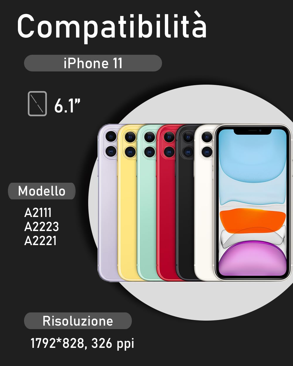 bokman Schermo per iPhone 11 6,1", Display LCD di Ricambio e Digitalizzatore Touch con Kit di Riparazione, Vetro Frontale (Modelli A2111, A2221 e A2223)