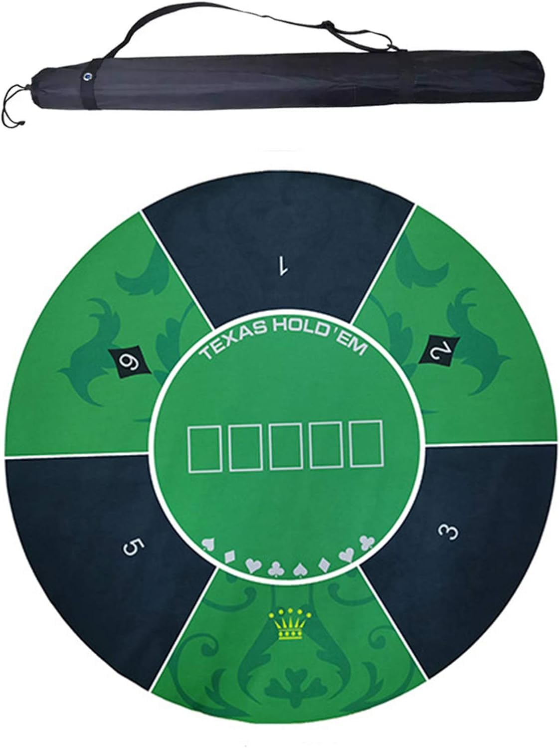 Tapete de póker Redondo de Espuma de Goma, Texas Hold con Bandolera, Azul y Verde, Plegable 24 in