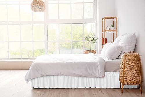 Miniatura 4 de CGK Linens - Falda de cama envolvente con volantes, color blanco, para camas de tamaño Queen con caída de 12 pulgadas, correa elástica de fácil
