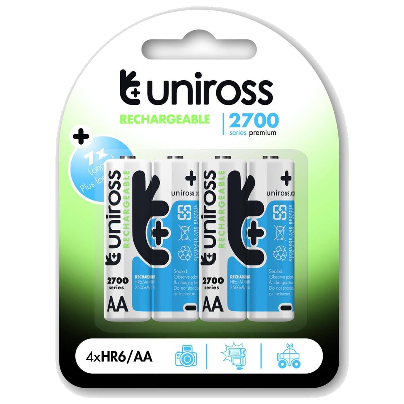 Uniross Pack de 6 x 4 Piles Rechargeables AA/HR6 2700 NIMH HYBRIO, 1.2V