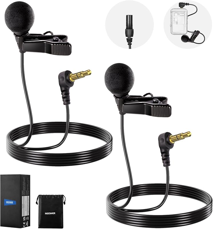 Mini micrófono Lavalier LM8 de ø4 mm (paquete de 2), condensador con cable con clip | Juego de micrófono Lav de solapa, con conector TRS de 5 pies/1,5 m y 3,5mm, Compatible con DJI Mic 2 Rode Wireless Go II CM28 CM31 y cámara