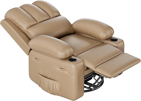 GarveeHome Leather Recliner Chair, Manual Locking Recliner Chair with Comfortable Arm and Cup Holder for Living Room CF8011 - Khaki, Medium
