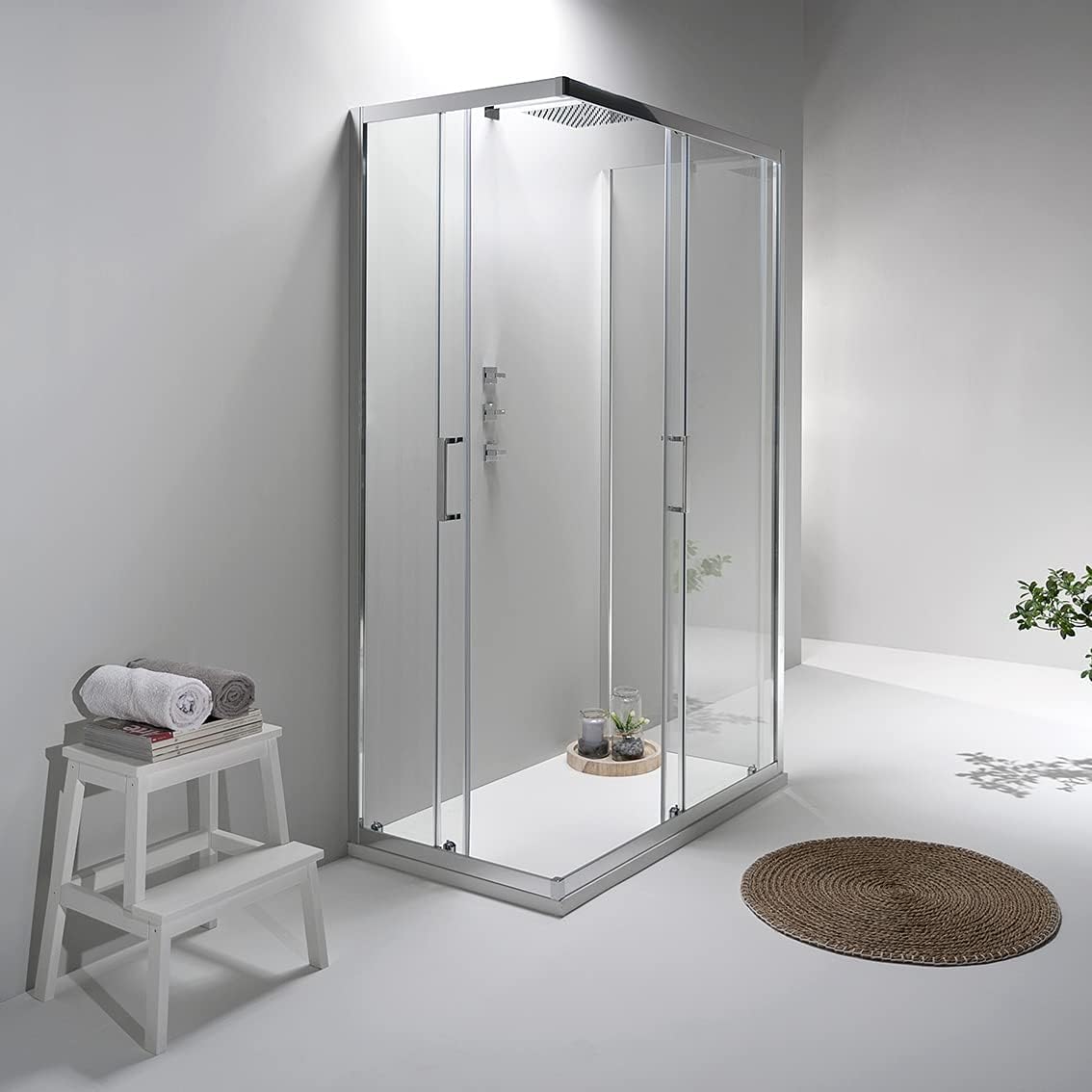 Box Doccia 3 Lati 70x90x70 cm x h190 - Cabina Doccia con Porta Scorrevole, Cristallo Temperato 6mm, Trasparente e Anticalcare con Profilo in Alluminio Cromato e Chiusura Magnetica