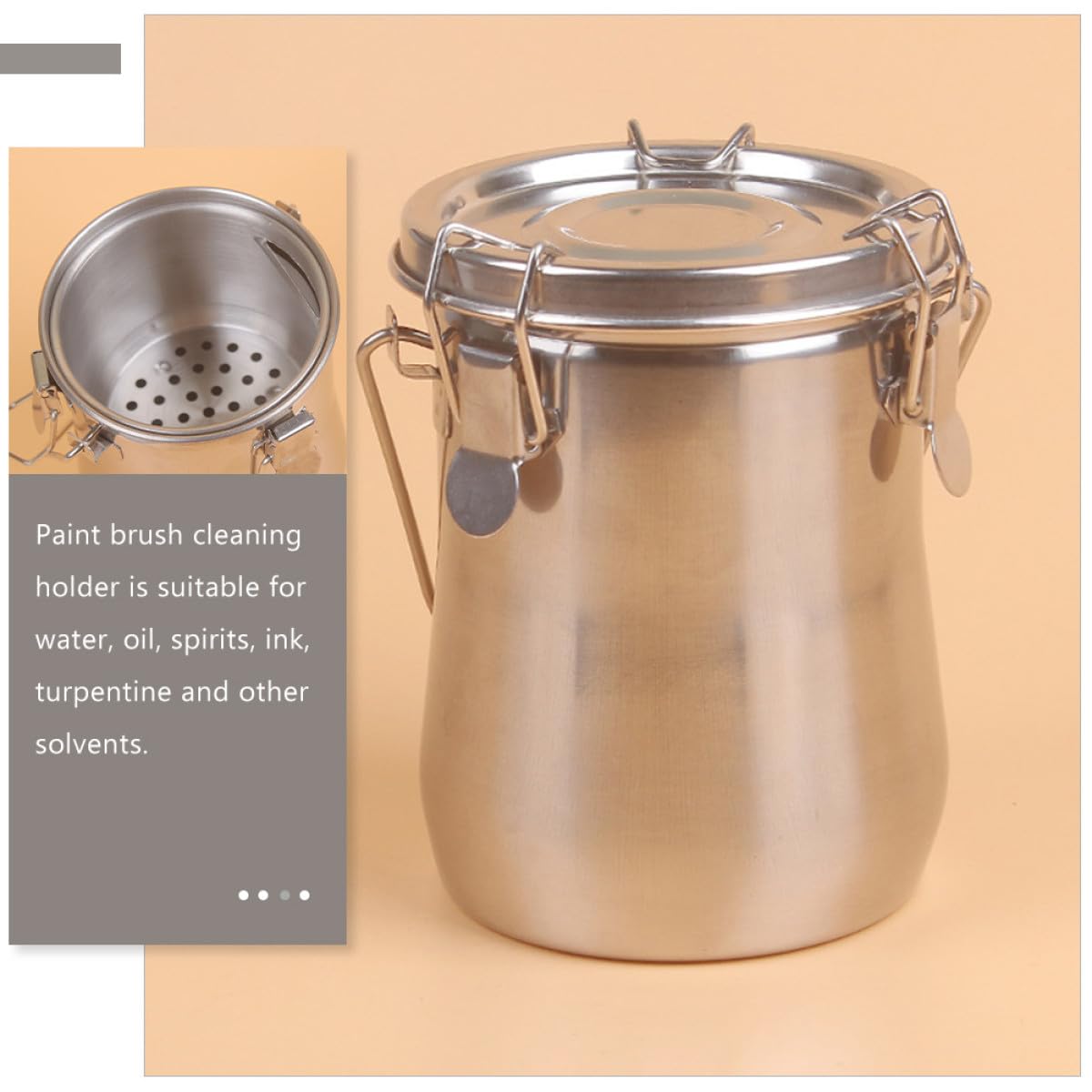 Nettoyeur de Pinceaux Peinture en Acier Inoxydable Double Couche Léger et Résistant pour Lavage Pratique Pinceaux Présent Anniversaire