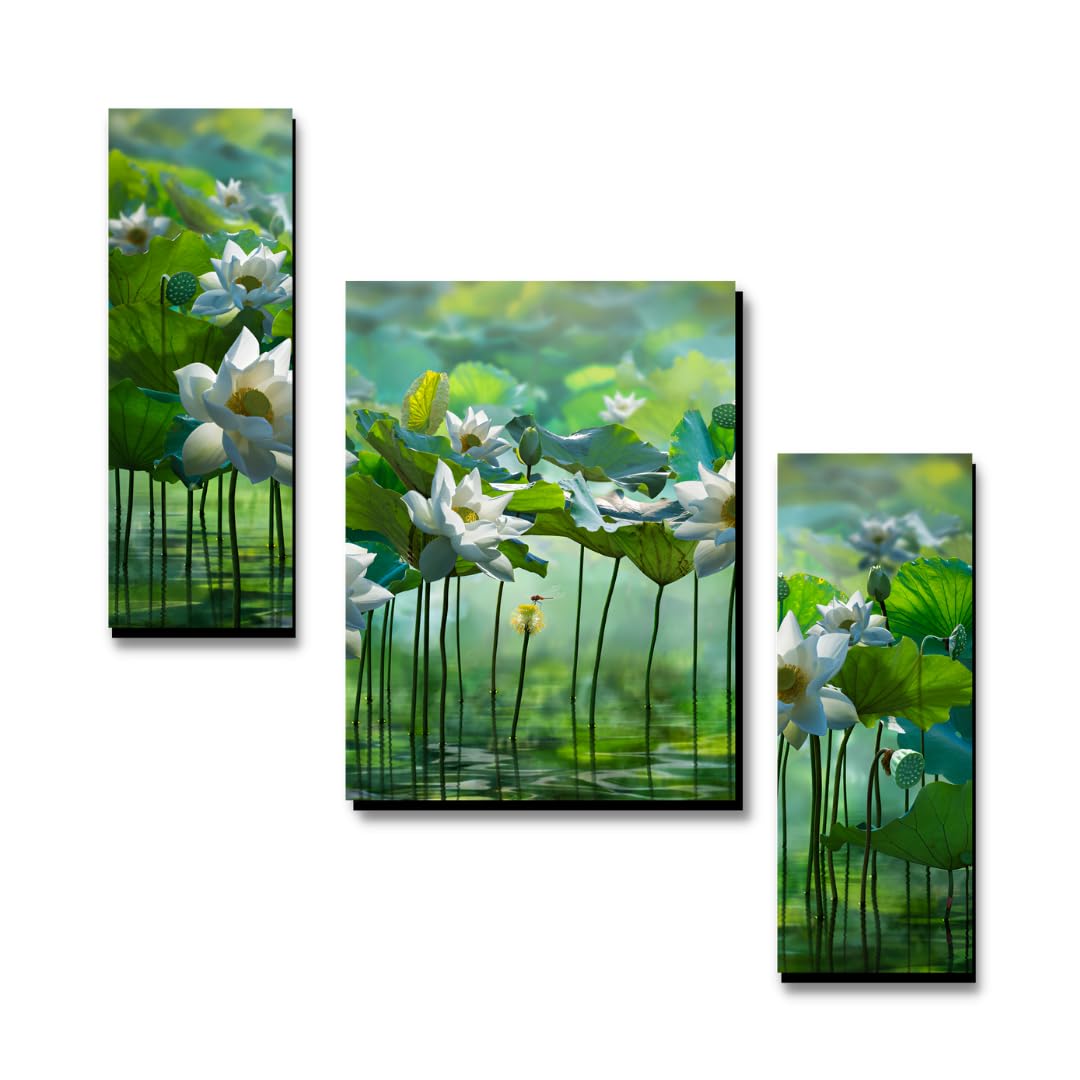 beautiful Floral Painting for Living Room Bedroom Office Room Decor - flower Painting for Wall Decoration - Set of 3 Multicolor self adhessive paintings (44cm X 29cm)
