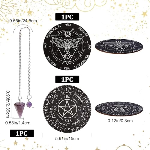 Miniatura 2 de GORGECRAFT Tablero de péndulo de mariposa, 2 piezas, tableros de péndulo de pentagrama, adivinación de madera, altar brujería, kit de madera,