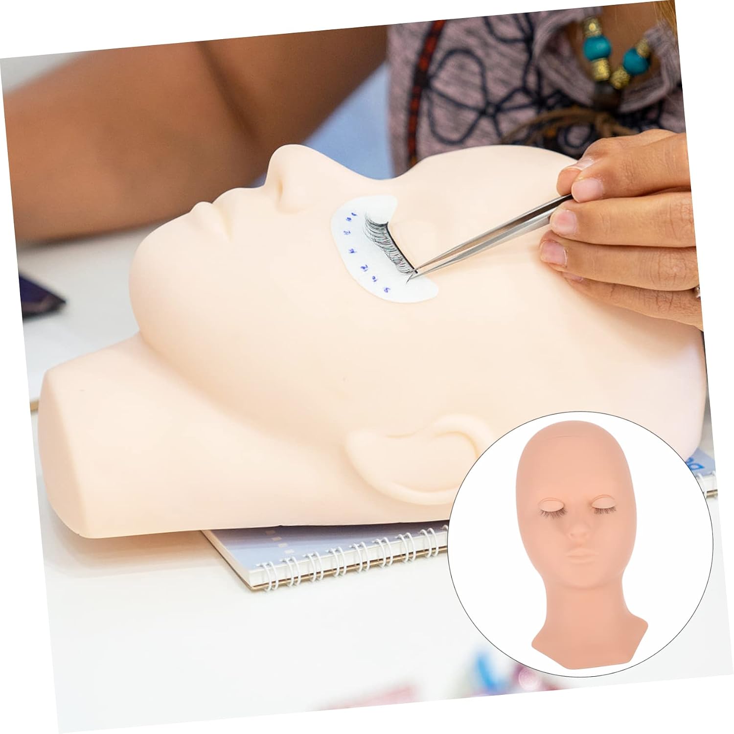Housoutil 2pcs Cosmetology Mannequin Head with Removable Eyelids for Eyelash Extension Training Realistic Practice Head for Makeup Facial Massage Eye Techniques Students