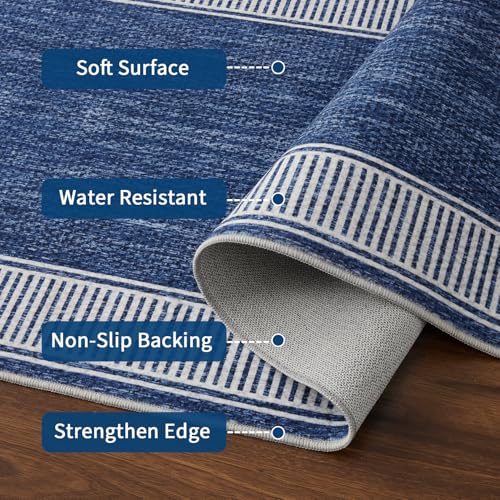 GarveeHome Area Rug 10x13 Modern Bordered Large Living Room Area Rug Washable Bedroom Throw Carpet with Rubber Backing Low Pile Stain Resistant Contemporary Rug for Dining Room Home Office, Blue - Image 4