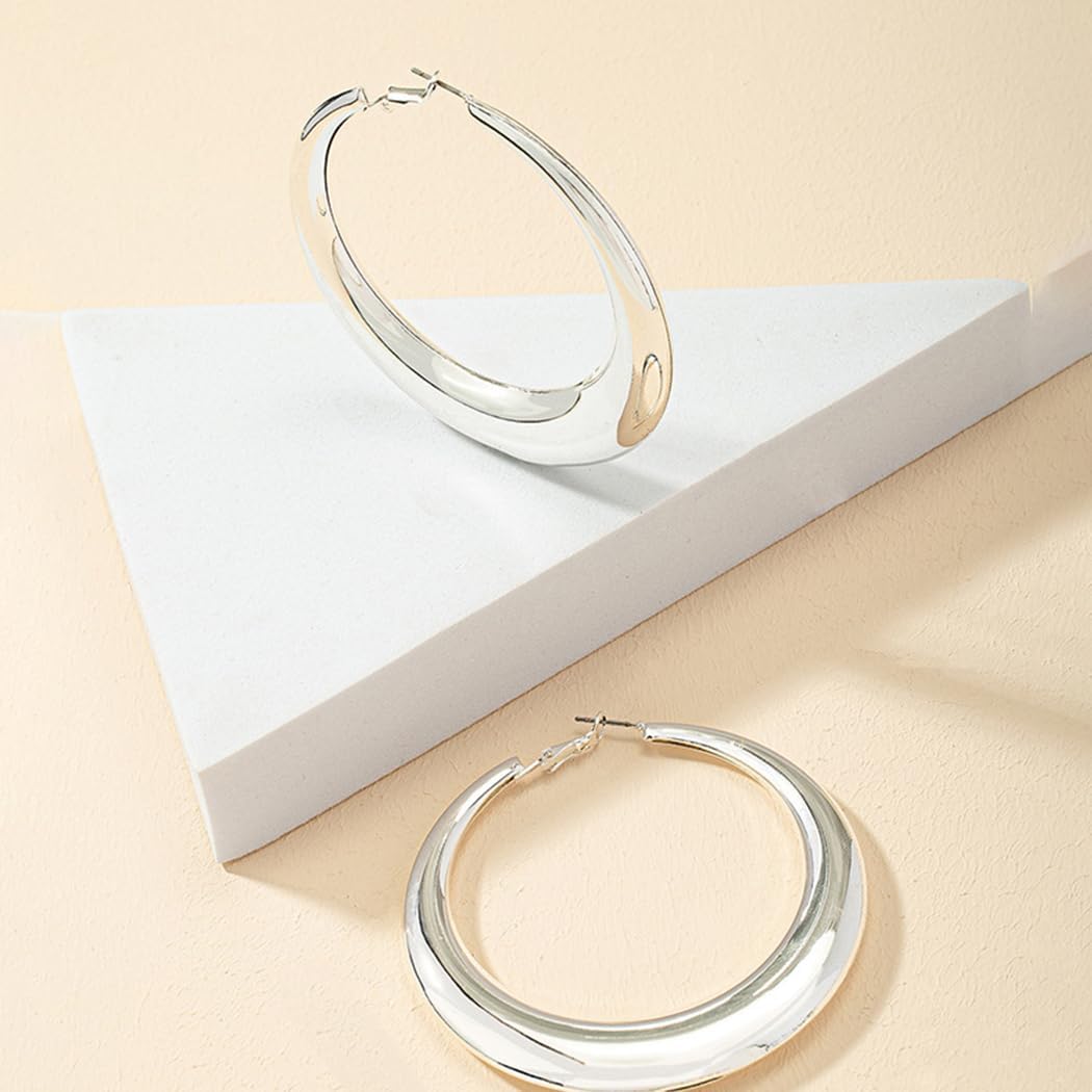 Chunky Big Circle Hoop Statement Earrings for Women, Exaggerated 14K Gold Round Drop Dangle Earrings Trendy Aesthetic Preppy Ear Jewelry Gifts - Image 5