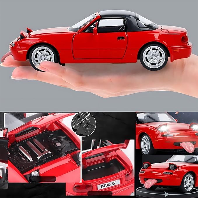Image of Invite Enterprise 1:32 Mazda Miata MX-5 Alloy Model Car, Toy Car with Pullback, Removable Top, Blinking Lights, Toy Car with Sound and Bright Lights, Collectible Grade Gift for Kids【Red】