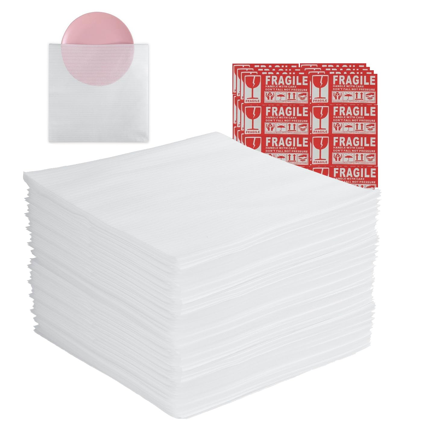 JIUZHOUXIN verpackungsmaterial,40x40cm Cushion Foam Pouches, Ideal für Umzug Versand und Lagerhaus, mit FRAGILE Warnaufklebern (50PACK- 40X40CM)