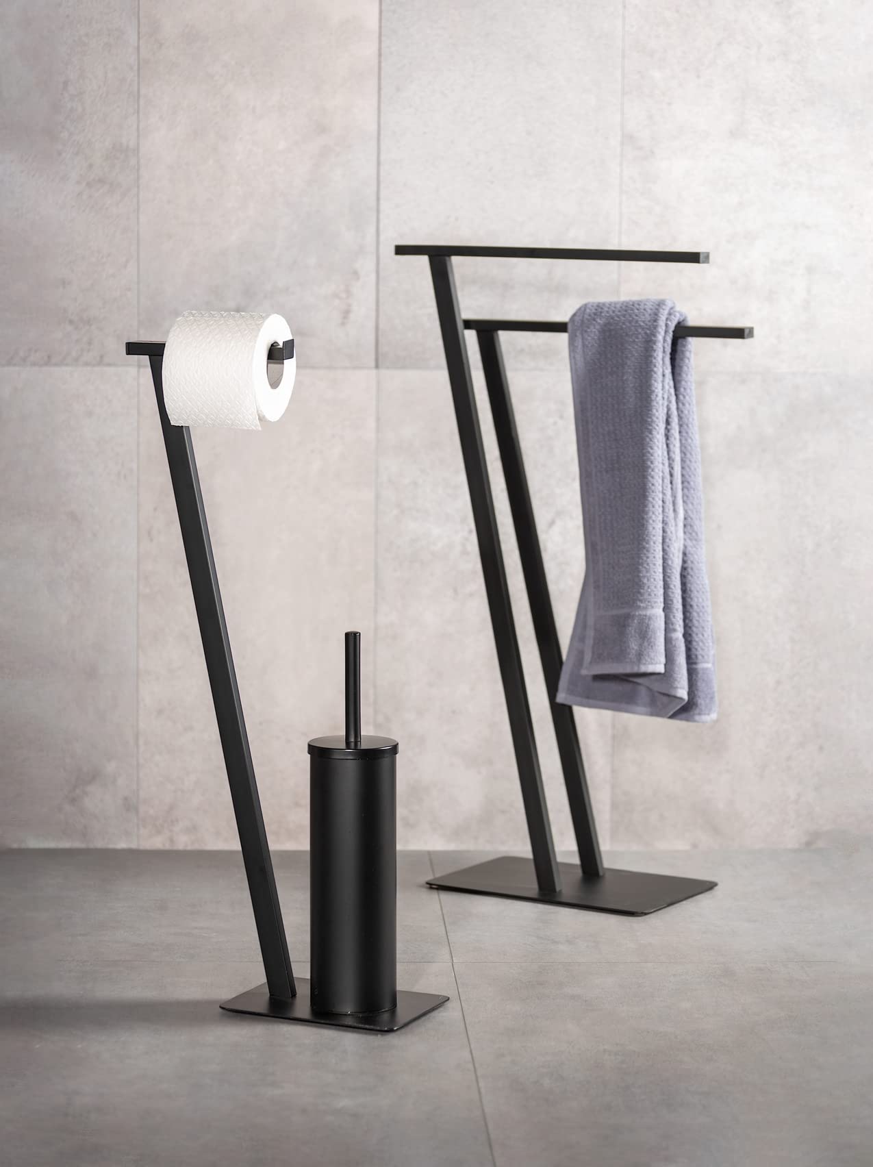 WENKO Porte-Serviettes Lirio, Porte-Serviettes disposé isolément, Porte-vêtements, en Acier Verni, 20 x 76,5 x 40 cm, Noir Mat