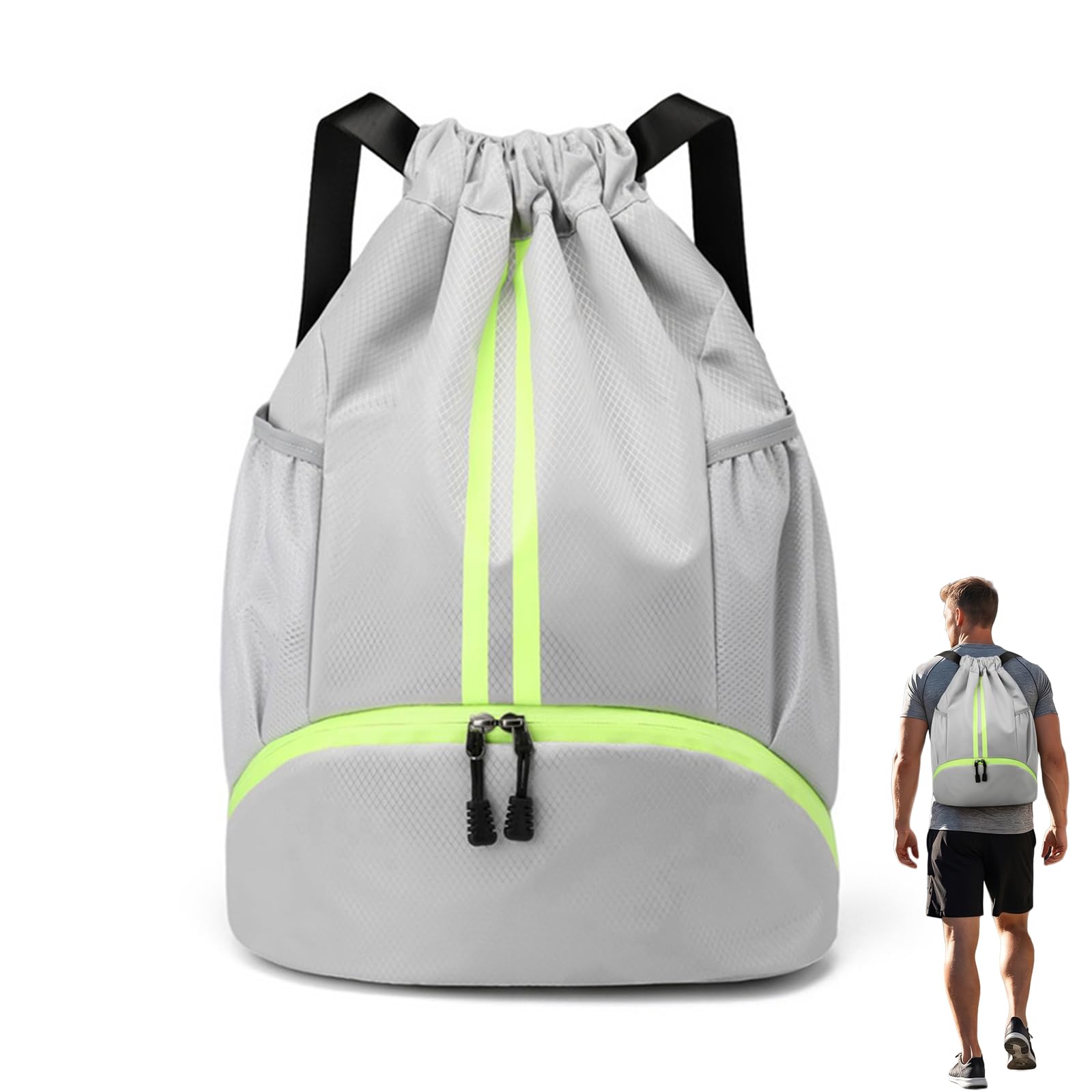 AMSGANK Waterproof Drawstring Backpack for Gym, Waterproof Oxford Swim Bag Sports Ball Sack Unisex for School Travel Swimming Holidays Climbing Hiking
