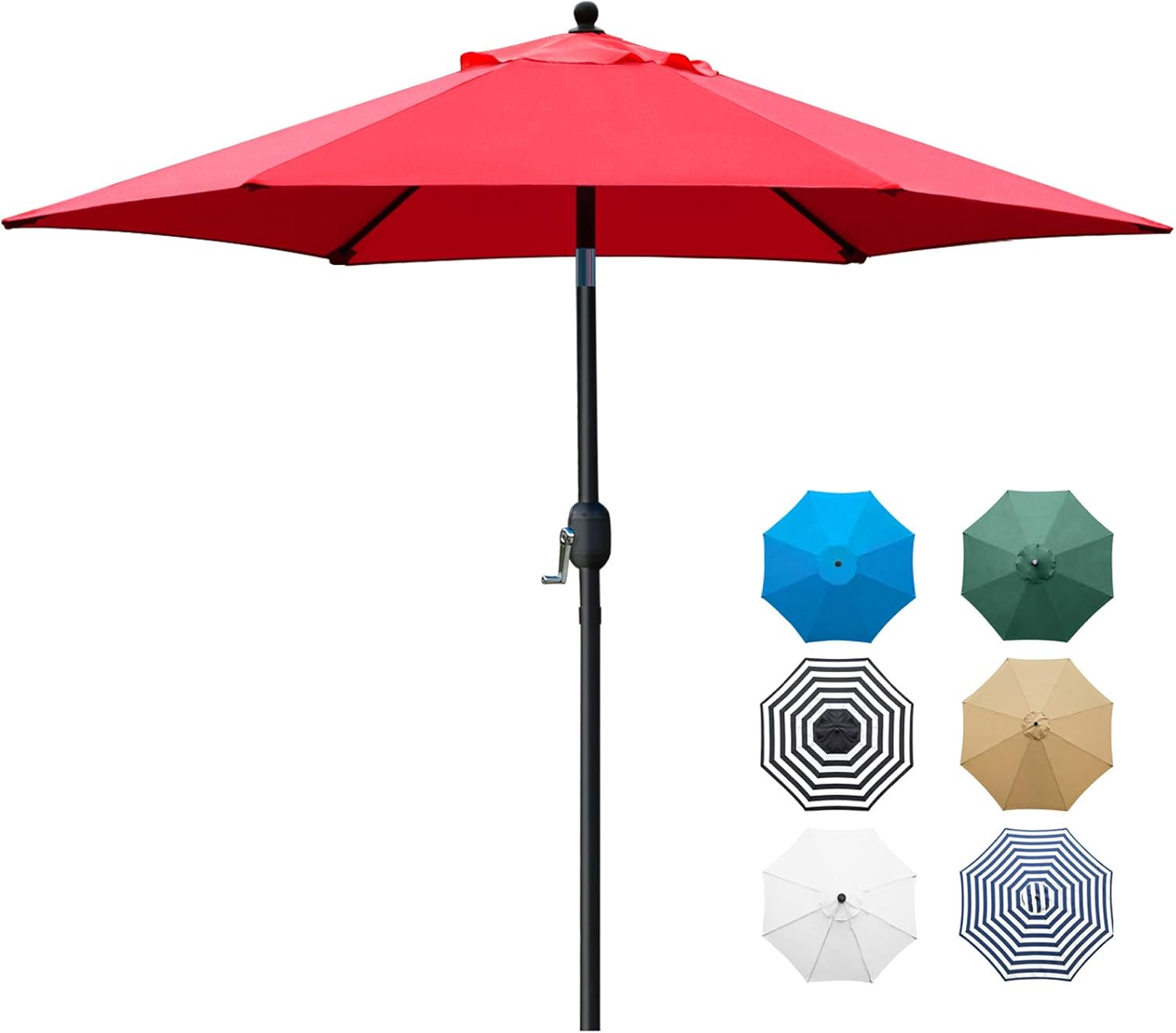 Sunnyglade 7.5' Patio Umbrella Outdoor Table Market Umbrella with Push Button Tilt/Crank, 6 Ribs (Red) : Patio, Lawn & Garden