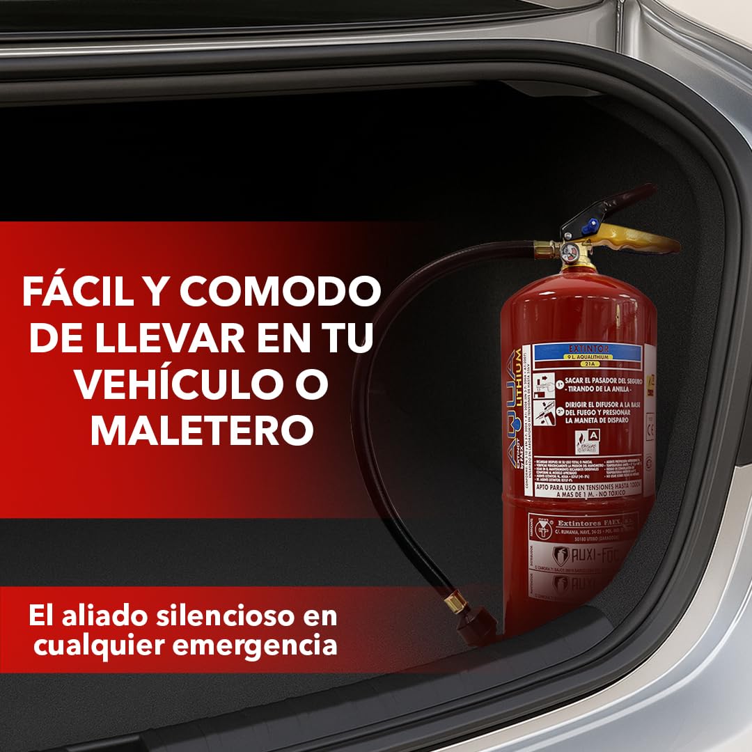 AUXI-FOC | Extintor de Incendios AQUALITHIUM Ion-Litio 6 litros| Especial Para Coches Eléctricos | Extintor Para Coche Seguro Y Eficiente con Alta Tecnología | Ideal Para Hogar Y Vehículo.