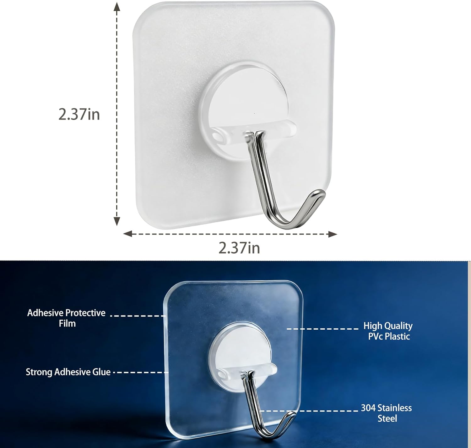 Heavy Duty wall Hanging self-Adhesive Hook, Nail Free Installation, Convenient for Bathroom, Kitchen, Key, Outdoor and Other scenarios. Large Transparent Waterproof Hook (5 Wall Hooks)