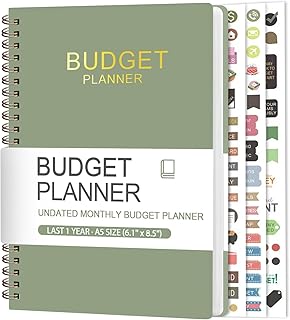 Budget Planner - Monthly Budget Book with Expense Tracker Notebook, A5(6.1" x 8.5") Financial Planner & Account Book to Take Control of Your Money, Bill Organizer With Pockets and Stickers - Green