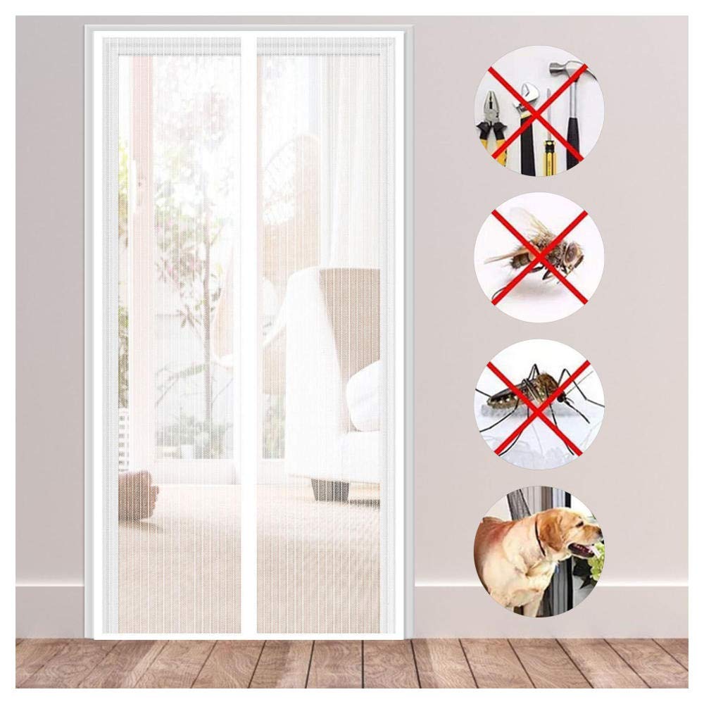 Magnetic Fly Insect Screen Door,85x200cm Magnetic Screen Door, Mosquito Net Insect Mesh Curtain,Magnetic Top to Bottom Seal Snaps Shuts Automatically, Keep Fresh Air in,White