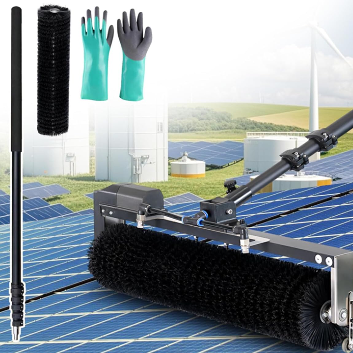 Cepillo de limpieza solar con varilla telescópica de 3,5 a 7,5 m para múltiples entornos