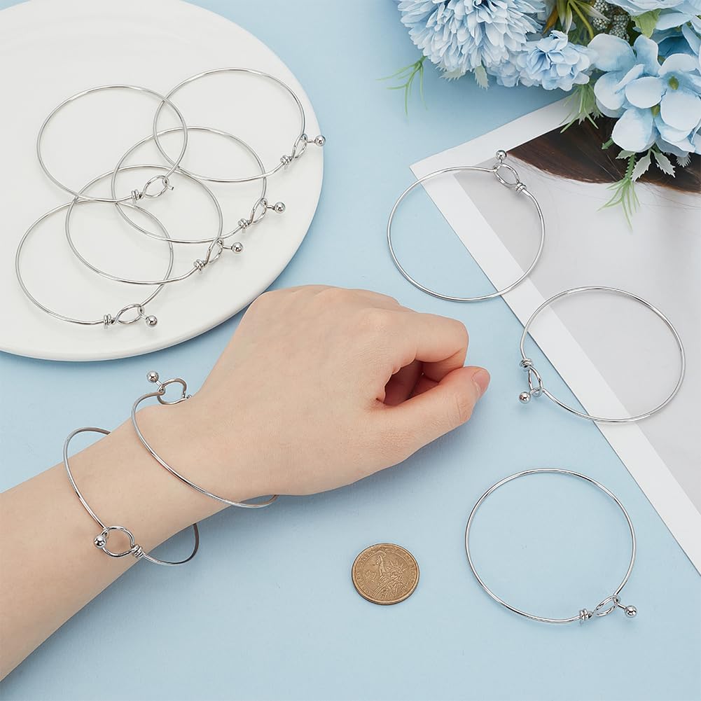 SUNNYCLUE 12Pcs Bracelet Bangle Open Blank Wire Bangle Charm Bracelet Silver 304 Stainless Steel Buckle Hook Clasp Adjustable Bangles for Jewellery Making Supplies Bracelets DIY Crafts Women Beginner - Image 3