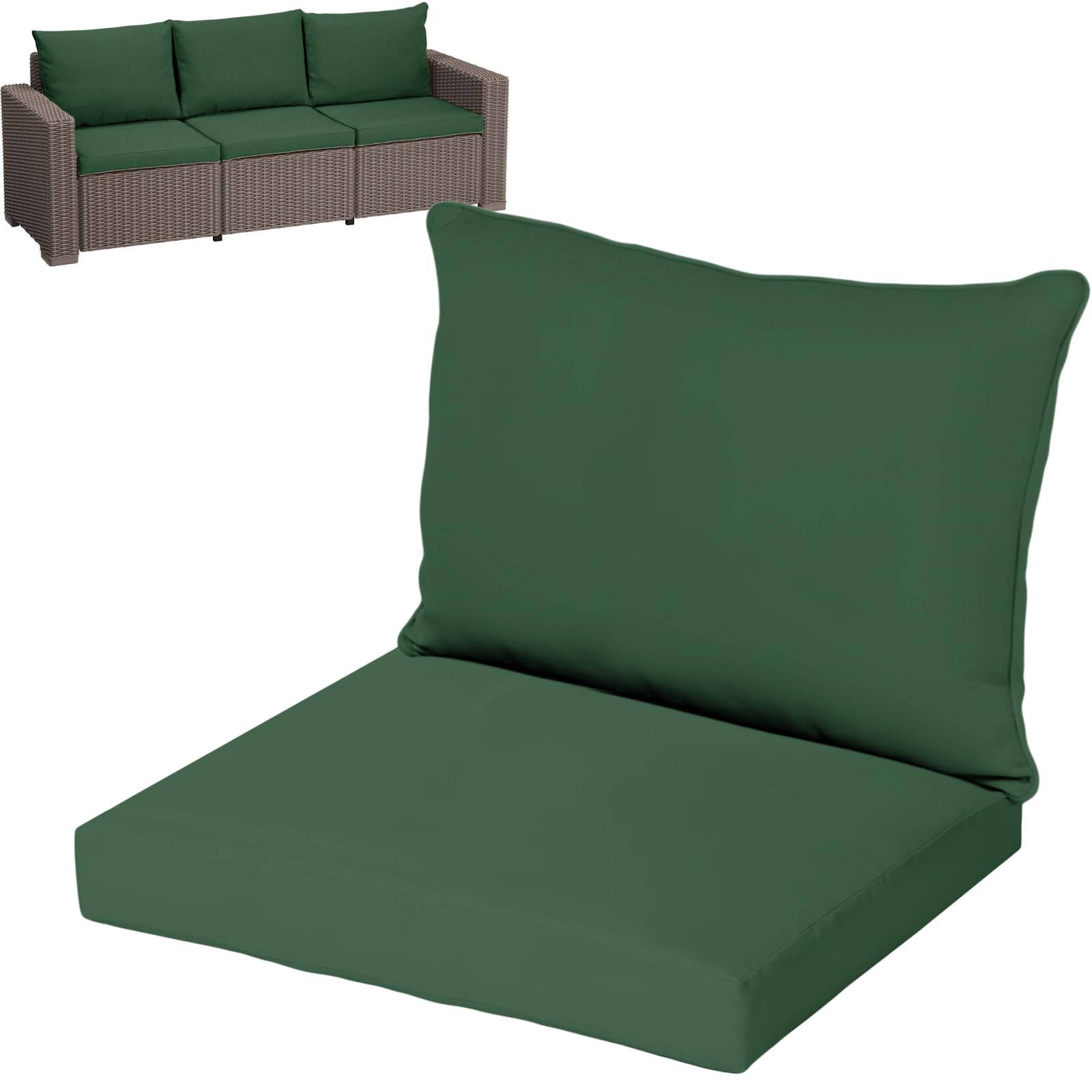 KISAA Living Replacement Rattan Cushion Seat Pads, (6-Pieces) 3-Seater Sofa Set (3 Seat Pads, 3 Back Cushions), Water Resistant Outdoor Patio Garden Furniture Seating (Green, For 3-Seater) — image 1