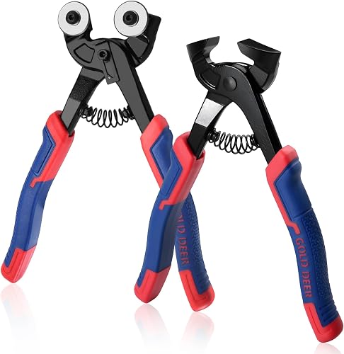 2 Pcs Tile Nippers Set Heavy Duty Wheeled Glass Mosaic Nipper with Tungsten Carbide Wheels & HD Ceramic Tile Cutter Pliers Professional Mosaic Cutting Tool for Glass Porcelain Ceramic Mirror