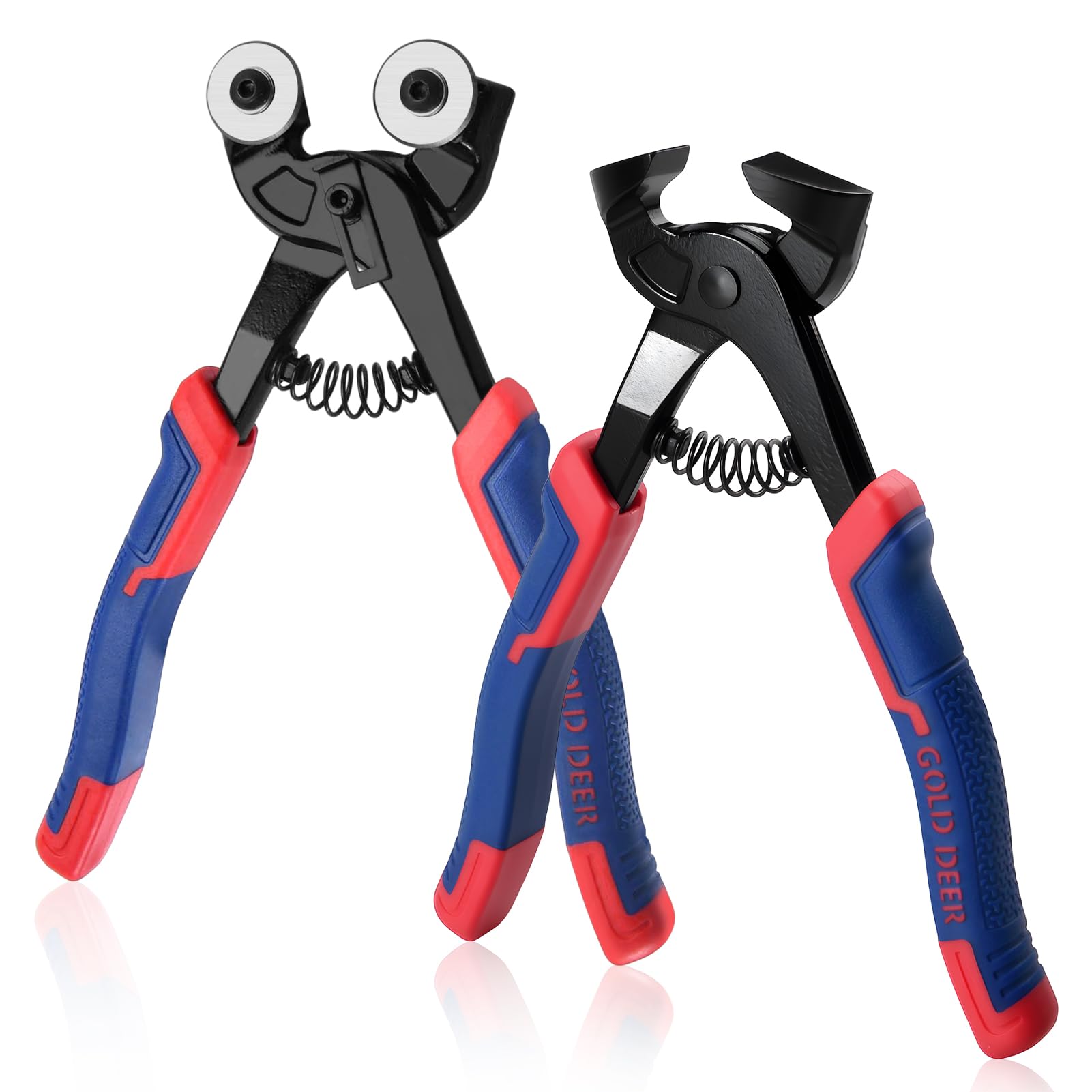 GOLD DEER 2 Pcs Tile Nippers Set Heavy Duty Wheeled Glass Mosaic Nipper with Tungsten Carbide Wheels & HD Ceramic Tile Cutter Pliers Professional Mosaic Cutting Tool for Glass Porcelain Ceramic Mirror