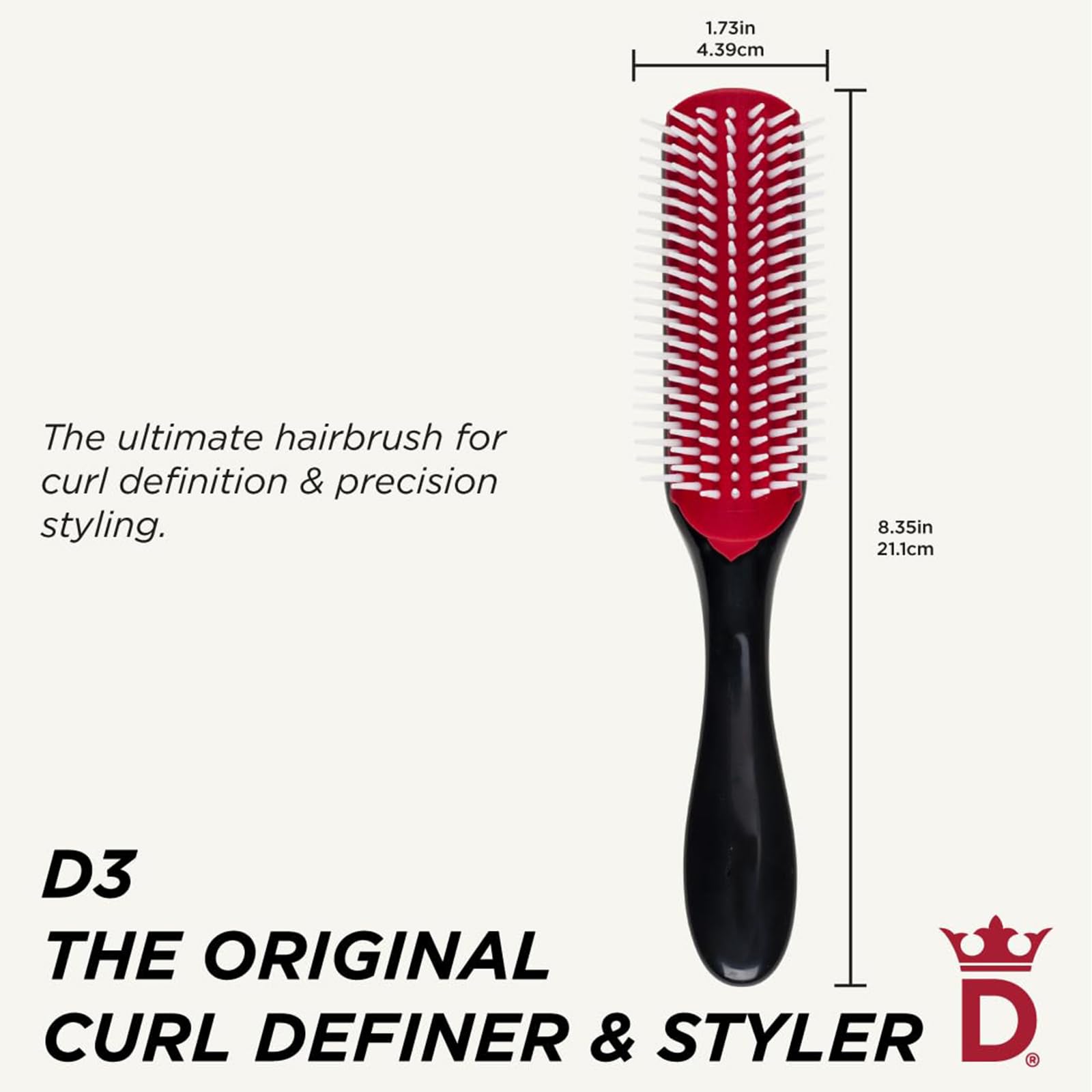 Curly Hair Brush D3 (Black & Red) 7 Row Styling Brush for Detangling Separating, Shaping and Defining Curls - For Women and Men - Image 2