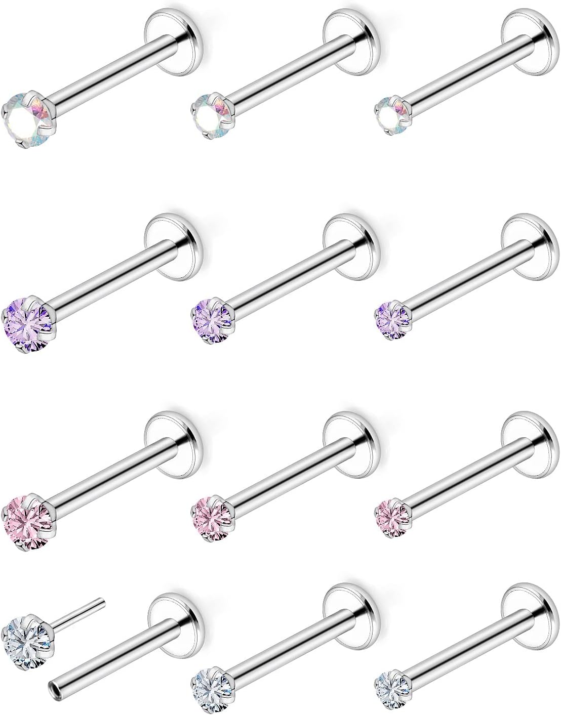 20G 18G 16G Threadless Push in Medusa Piercing Jewelry Nose Rings Studs Stainless Steel Labret Jewelry Monroe Lip Rings Studs 2/2.5/3MM Crystal Top Tragus Forward Helix Cartilage Earring